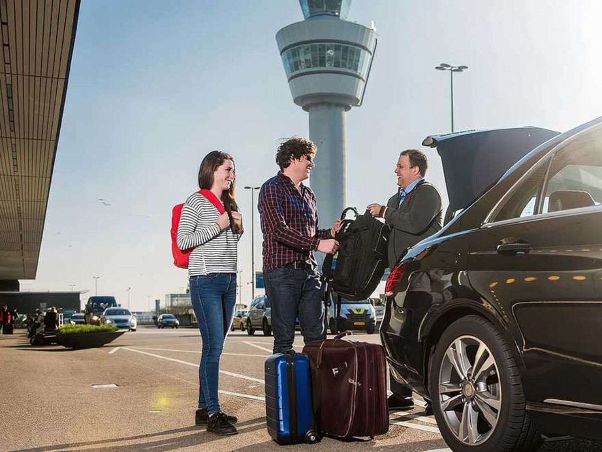 Ibiza airport transfer — Mercedes Sprinter waiting at Ibiza Airport arrivals