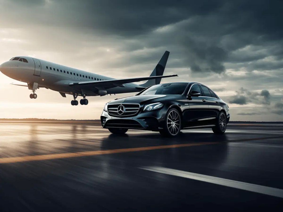 Ibiza airport transfer — Mercedes Sprinter waiting at Ibiza Airport arrivals